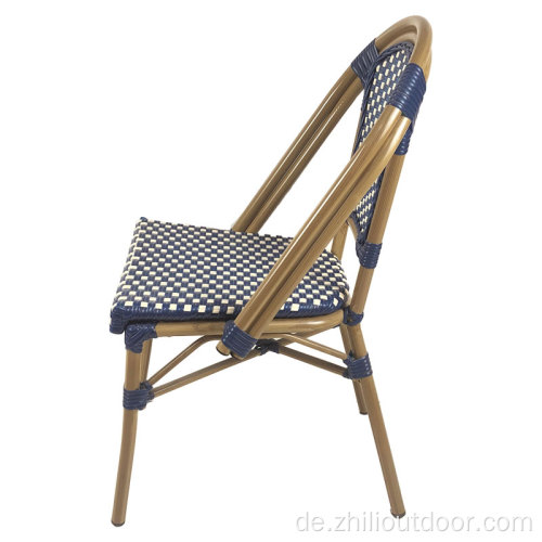 Navy Blue Bistro Wicker Französische Rattan-Außenstühle